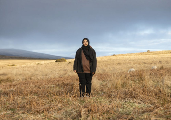 A portrait photograph by Jaiyana Chelikha taken on Dartmoor, featured in 'Flow' zine published by The Dartmoor Collective